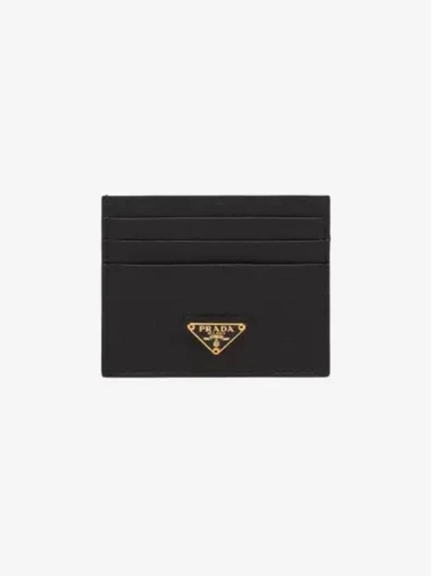 Saffiano Leather Triangle Logo Card Wallet Black Gold - PRADA - BALAAN 3