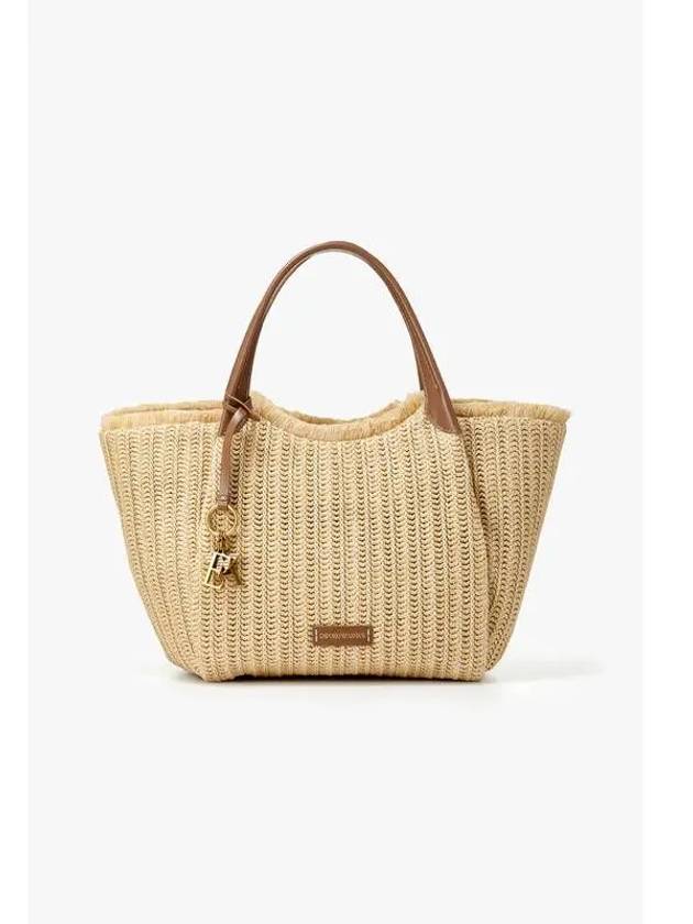 Women s Metal Charm Straw Large Shopper Bag Natural - EMPORIO ARMANI - BALAAN 1