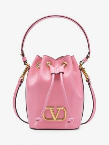 V Logo Signature Nappa Leather Bucket Bag Pink - VALENTINO - BALAAN 1