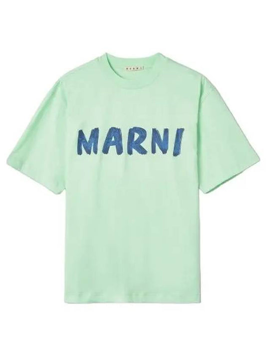 Logo Print Short Sleeve T Shirt Spring Green Tee - MARNI - BALAAN 1