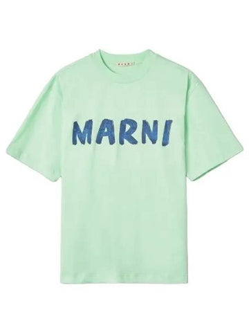 Logo Print Short Sleeve T Shirt Spring Green - MARNI - BALAAN 1