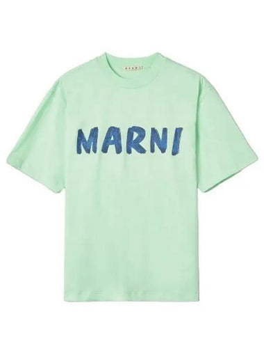 Logo Print Short Sleeve T Shirt Spring Green - MARNI - BALAAN 1