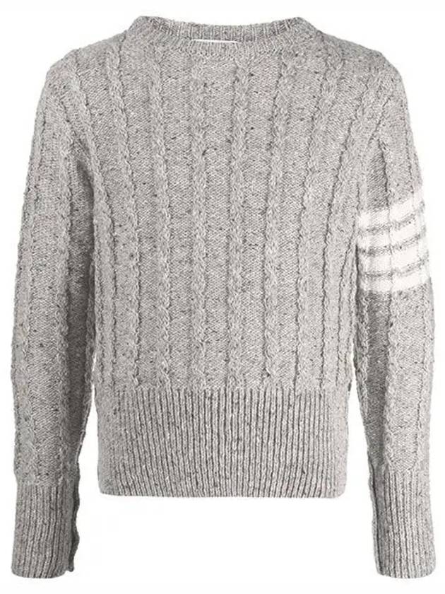 Donegal Twist Cable 4-Bar Classic Crewneck Knit Top Light Grey - THOM BROWNE - BALAAN 2