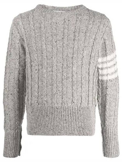 Donegal Twist Cable 4-Bar Classic Crewneck Knit Top Light Grey - THOM BROWNE - BALAAN 2