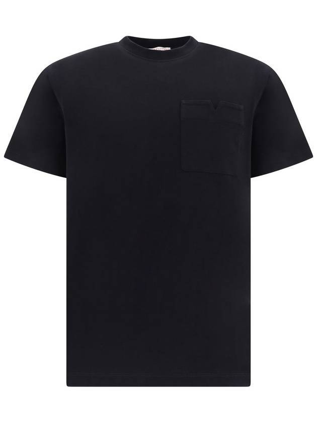 V detail cotton short sleeve t-shirt black - VALENTINO - BALAAN 1