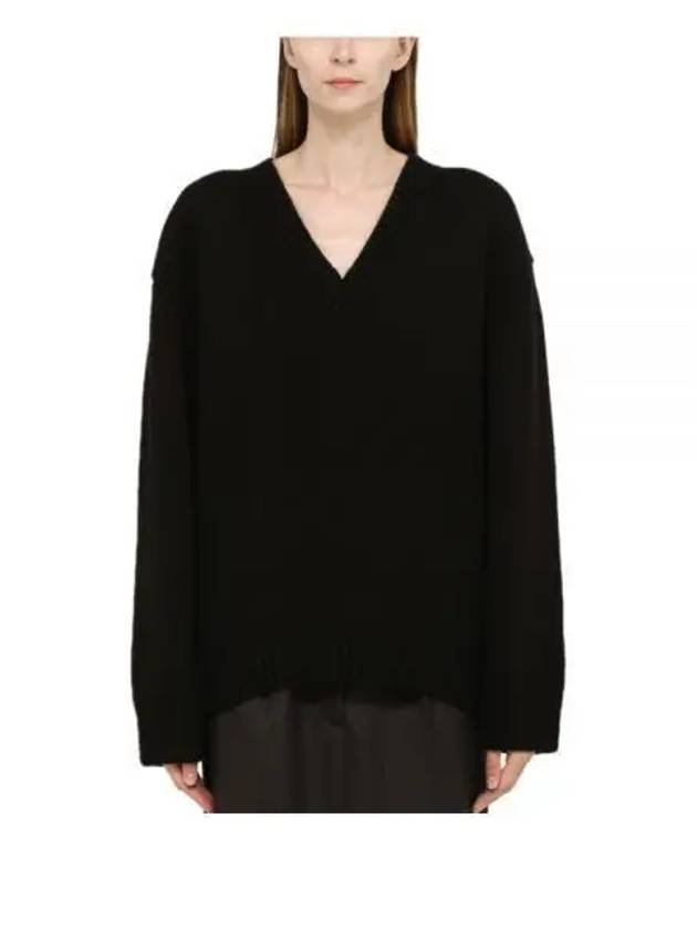 Wool Cashmere V-Neck Knit Top Black - PRADA - BALAAN 2