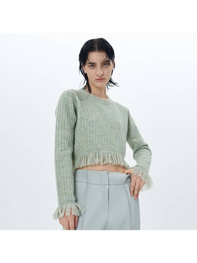 RIBBED KNIT FRINGED PULLOVER MINT - ETCH - BALAAN 5