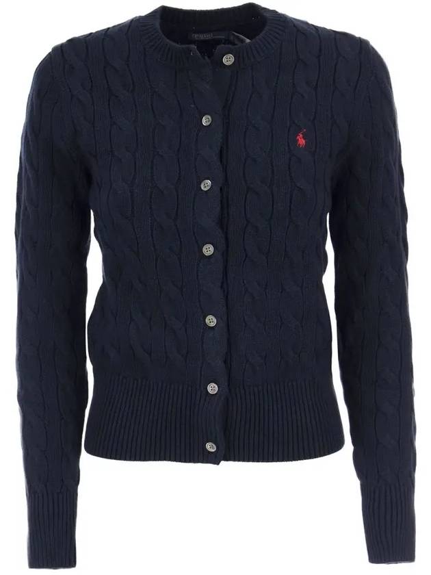 Women's Embroidered Logo Pony Cable Cardigan Navy - POLO RALPH LAUREN - BALAAN 3