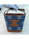 Women's Triomphe All Over Embroidered Calfskin Denim Mini Bucket Bag Tan Navy - CELINE - BALAAN 4