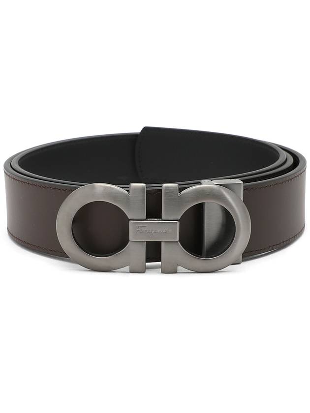 Gancini Reversible Adjustable Leather Belt Black Dark Brown - SALVATORE FERRAGAMO - BALAAN 3