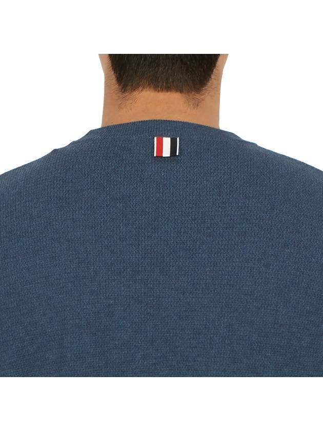 Textured Back Stripe Crewneck Cotton Knit Top Dark Blue - THOM BROWNE - BALAAN 8