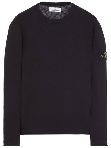 Logo Patch Crew Neck Cotton Nylon Knit Top Black - STONE ISLAND - BALAAN 1