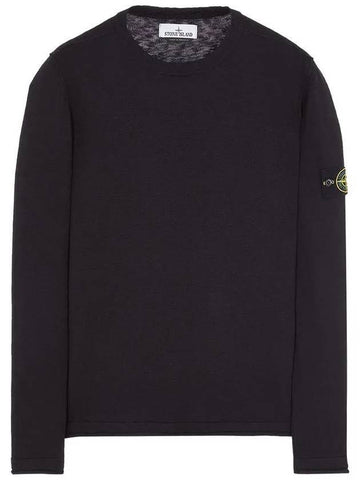 Logo Patch Crew Neck Cotton Nylon Knit Top Black - STONE ISLAND - BALAAN 1