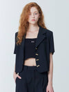 Ribbon button short sleeved crop jacket_black - OPENING SUNSHINE - BALAAN 3