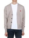 Red Heart Logo Merino Wool Cardigan Beige - AMI - BALAAN 4