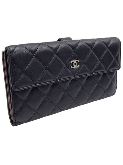 Women s Black Lambskin Classic Quilting Pattern Silver Logo Long Wallet - CHANEL - BALAAN 2