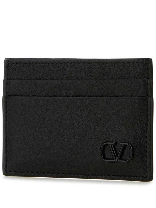 V Logo Signature Calfskin Card Wallet Black - VALENTINO - BALAAN 3