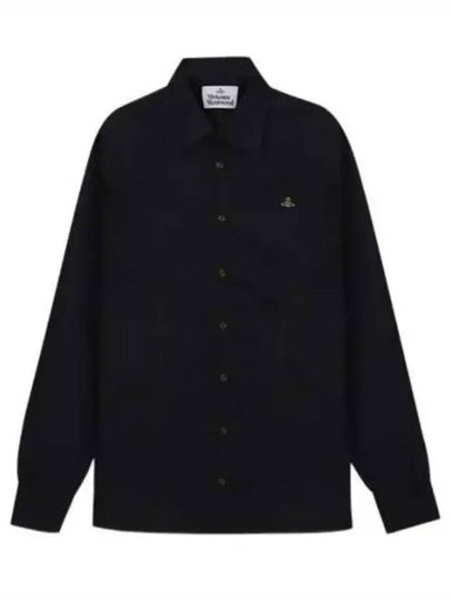 Embroidered Logo Big Collar Cotton Long Sleeve Shirt Black - VIVIENNE WESTWOOD - BALAAN 2