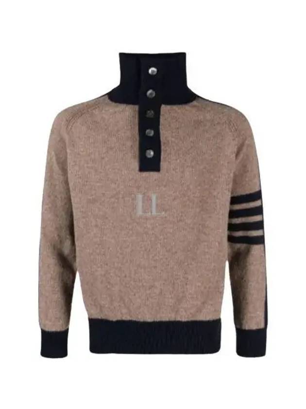 4-Bar Wool Polo Knit Top Navy Brown - THOM BROWNE - BALAAN 2