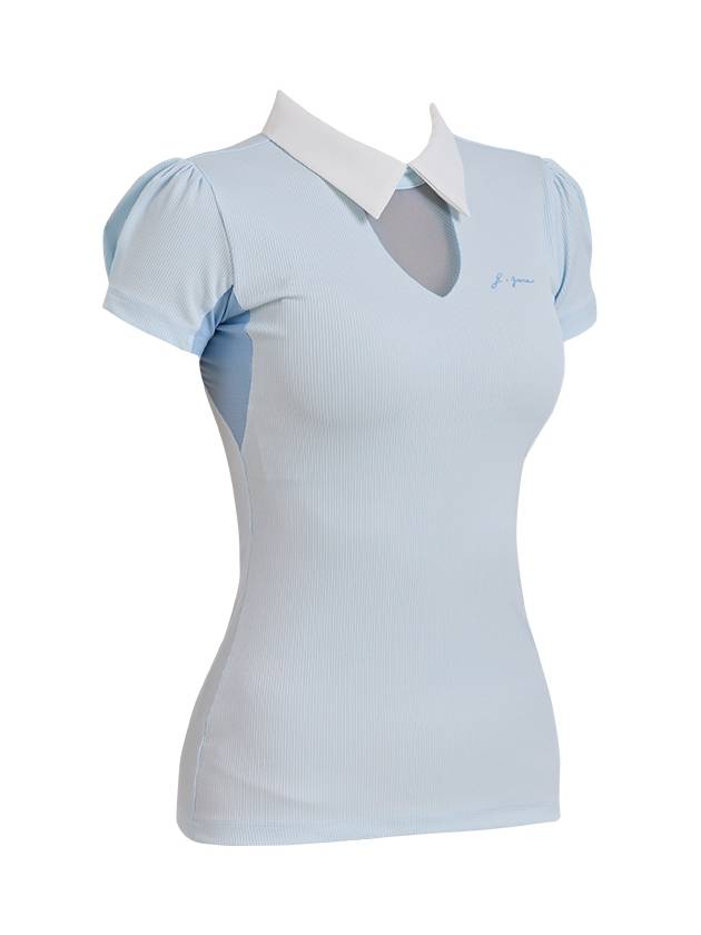 golf wear see-through neckline short sleeve t-shirt Skyblue - J JANE - BALAAN 3