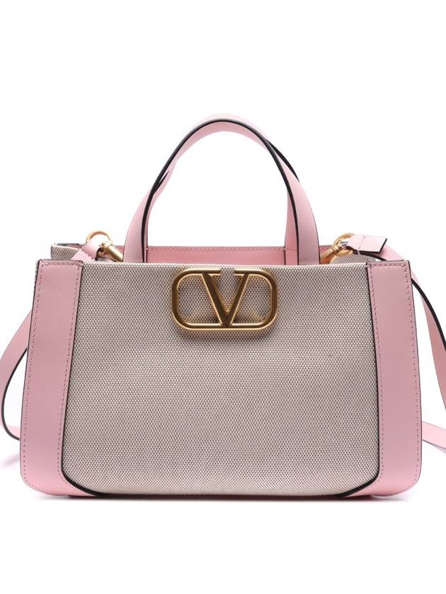 Signature V Logo Bicolor Tote Bag Beige Pink - VALENTINO - BALAAN 3