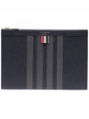 4-Bar Leather Small Clutch Bag Navy - THOM BROWNE - BALAAN 3