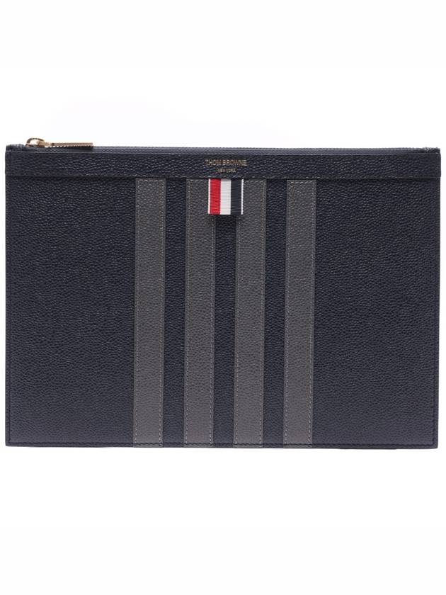 4-Bar Leather Small Clutch Bag Navy - THOM BROWNE - BALAAN 2