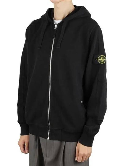 Logo Patch Cotton Zip Up Hoodie Balck - STONE ISLAND - BALAAN 2