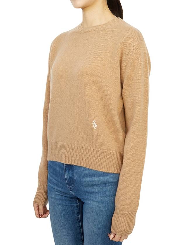 Embroidered Logo Crew Neck Cashmere Knit Top Brown - SPORTY & RICH - BALAAN 3