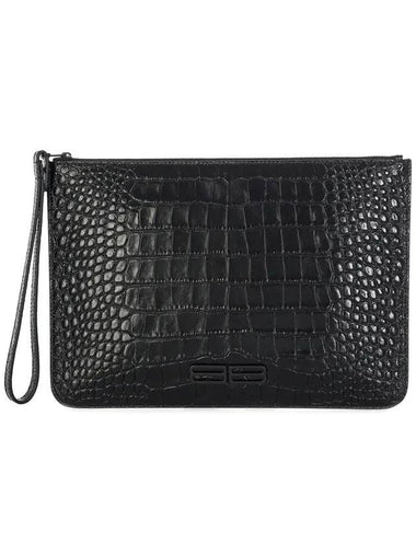 Crocodile Embossed Clutch Bag Black - BALENCIAGA - BALAAN 1