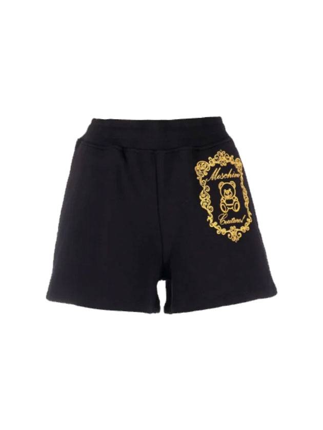 Women's Teddy Bear Embroidery Shorts Black - MOSCHINO - BALAAN 1