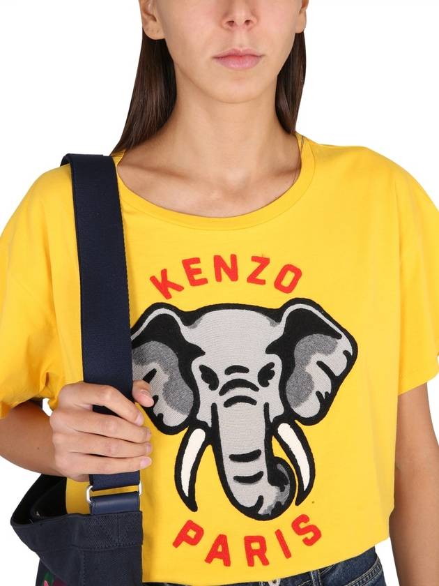 Elephant Cotton Short Sleeve T-Shirt Yellow - KENZO - BALAAN 5