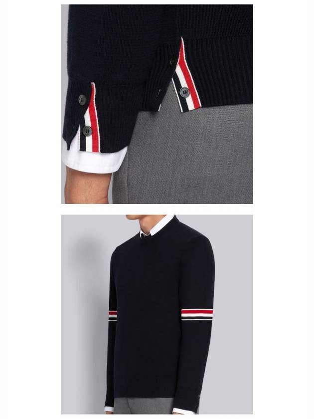 Men's Milan Stitch Armband Crew Neck Knit Top Navy - THOM BROWNE - BALAAN 6