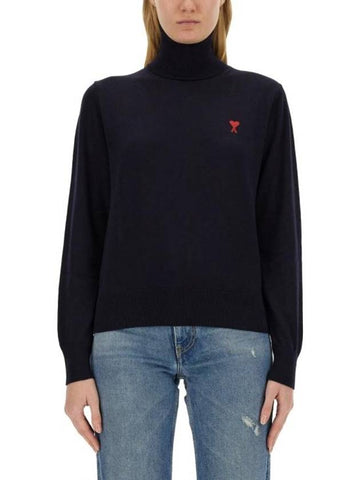 Small Heart Logo Turtleneck Midnight Blue - AMI - BALAAN 1