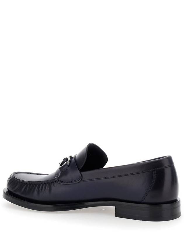 'Fort' Blue Slip-On Loafers With Gancini Detail In Brushed Leather Man - SALVATORE FERRAGAMO - BALAAN 3