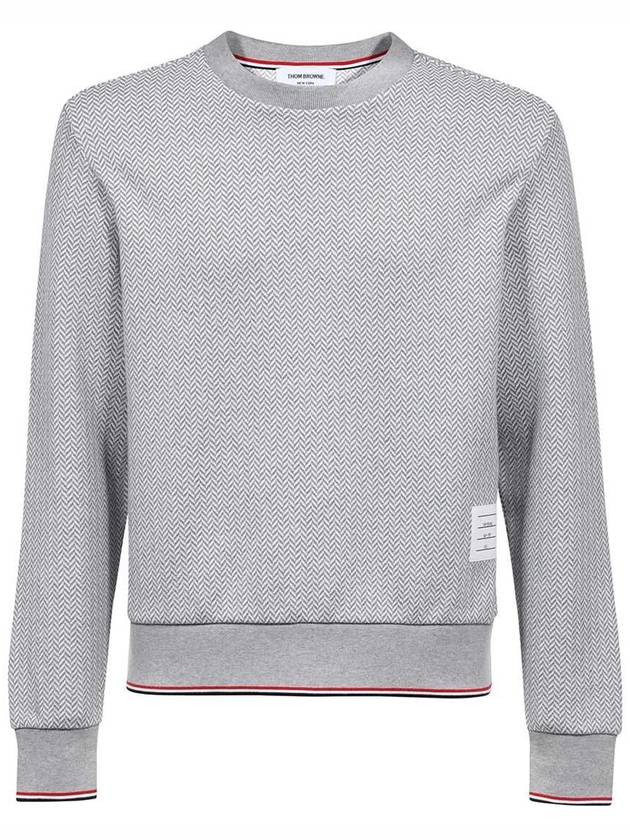 Men's Trimmed Herringbone Cotton Sweatshirt Grey - THOM BROWNE - BALAAN 2