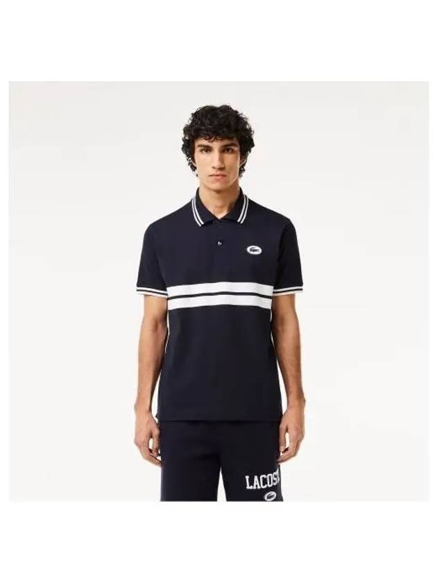 Men s Color Tipping Puff Badge Match Polo Navy - LACOSTE - BALAAN 1