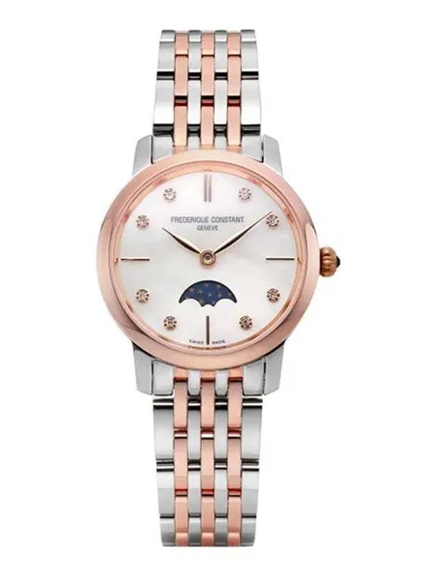 Women’s Classic Slimline Moonphase Watch Silver Gold - FREDERIQUE CONSTANT - BALAAN 5