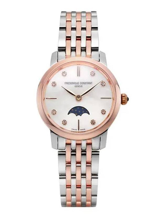 Women’s Classic Slimline Moonphase Watch Silver Gold - FREDERIQUE CONSTANT - BALAAN 2