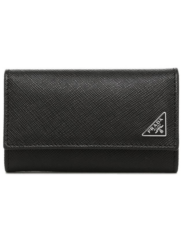 Saffiano Leather Key Holder Black - PRADA - BALAAN 1