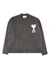 Intarsia Logo Knit Cardigan Dark Grey - AMI - BALAAN 2