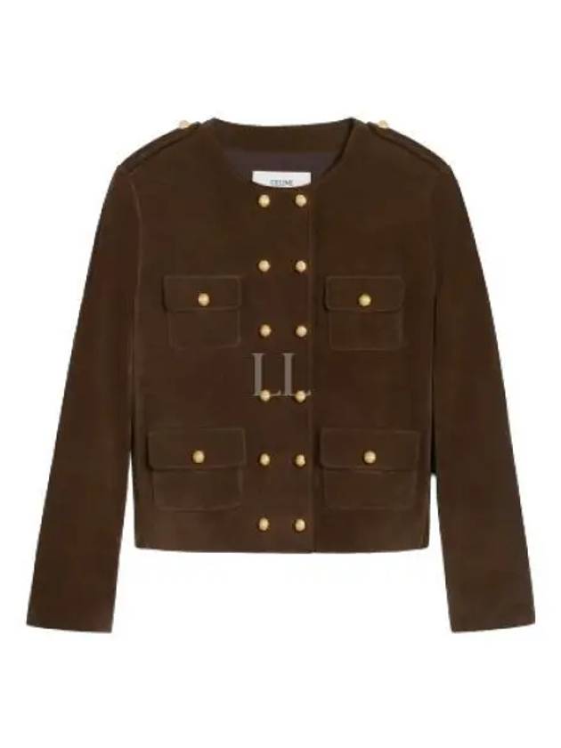 Split Calfskin Cardigan Jacket Espresso - CELINE - BALAAN 2