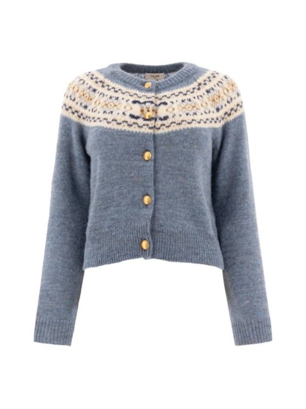 Triomphe Fair Isle Wool Cardigan Light Blue - CELINE - BALAAN 2