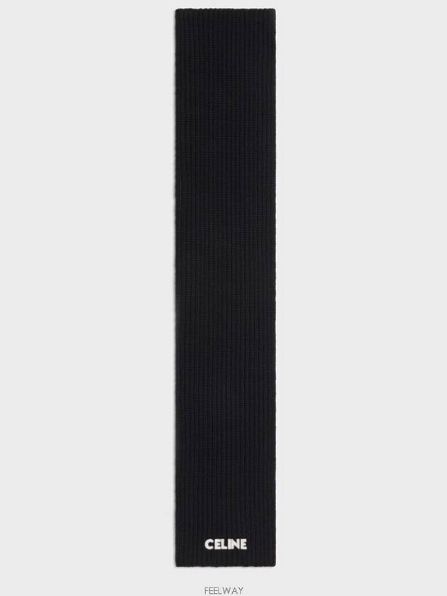 Logo Ribbed Wool Muffler Black - CELINE - BALAAN 2