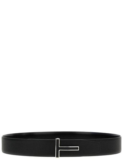 T Buckle Leather Belt Black - TOM FORD - BALAAN 2