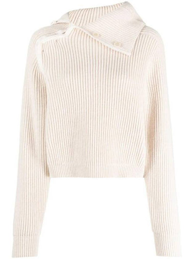 La Maille Vega Asymmetric Mock Neck Wool Knit Top Light Beige - JACQUEMUS - BALAAN 1