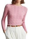 Embroidered Logo Pony Cable Knit Top Pink - POLO RALPH LAUREN - BALAAN 2