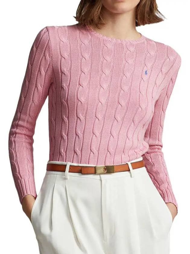 Embroidered Logo Pony Cable Knit Top Pink - POLO RALPH LAUREN - BALAAN 3