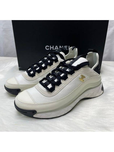 Mixed fiber white gold logo women s sneakers - CHANEL - BALAAN 1