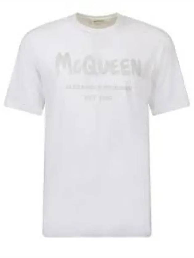 Allen Sanders McQueen Logo Print Short Sleeve T Shirt White Silver 659729QZAD30934 965280 - ALEXANDER MCQUEEN - BALAAN 1